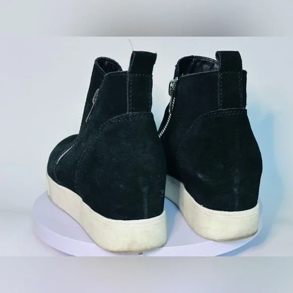 Steve Madden Wedges Metal Side Zip Sneaker Black Suede - Picture 6 of 8